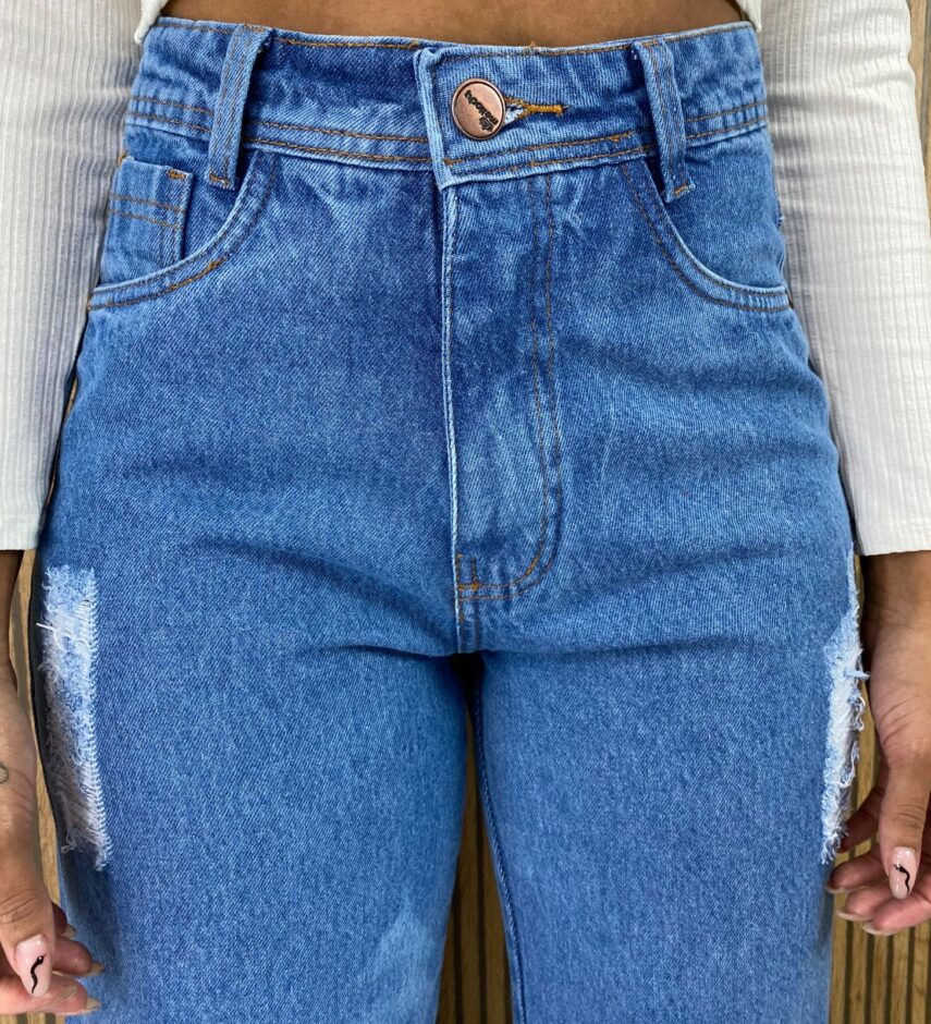 Calça Jeans Feminina Wide Leg Marmorizado com Puído - Fernanda Ramos Store