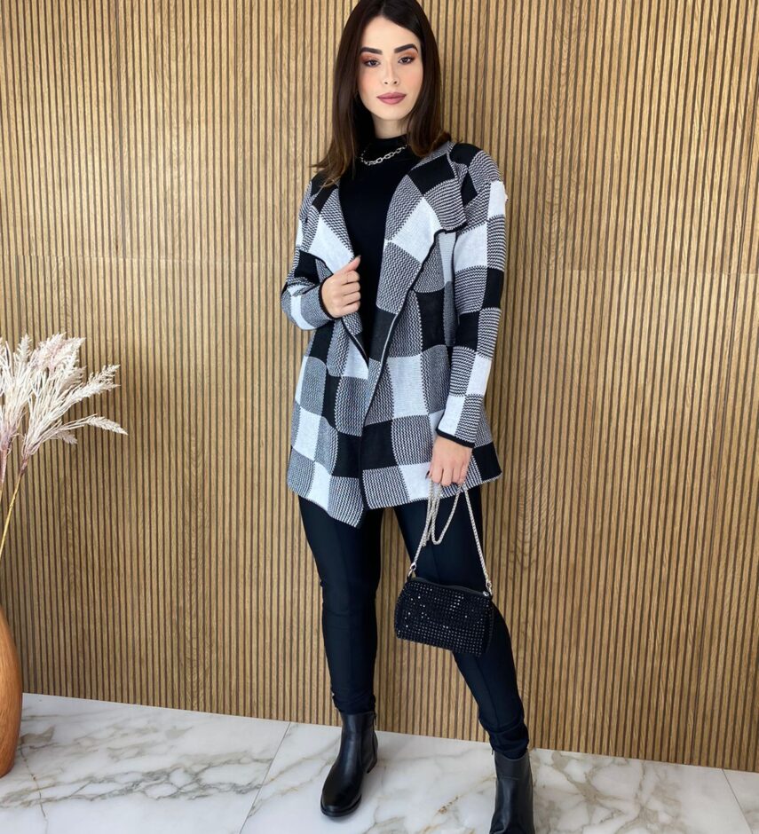 fernandaramosstore com br casaco manga longa feminino tricot estampado xadrez preto e branco 4