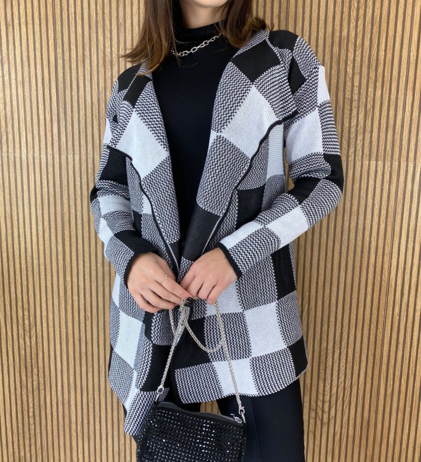fernandaramosstore com br casaco manga longa feminino tricot estampado xadrez preto e branco 6