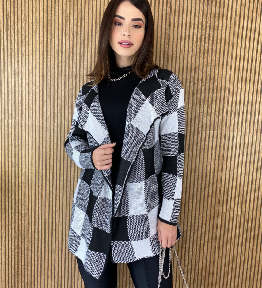 fernandaramosstore com br casaco manga longa feminino tricot estampado xadrez preto e branco 7