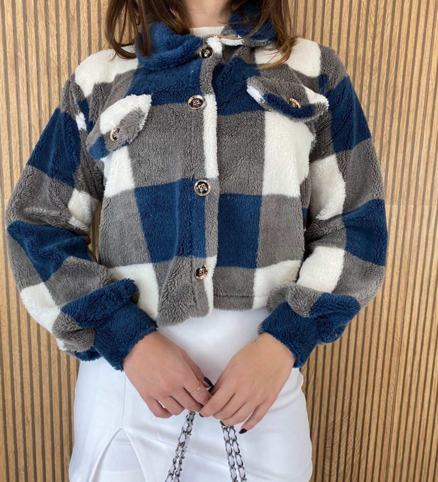 fernandaramosstore com br casaquinho feminino manga longa teddy xadrez azul 5