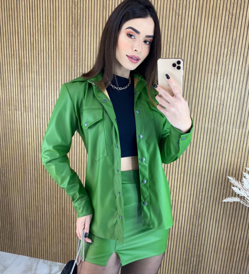 fernandaramosstore com br conjunto feminino saia camisa couro eco verde