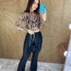 Cropped Feminino Manga Longa Tule Estampa Animal Print - Fernanda Ramos Store