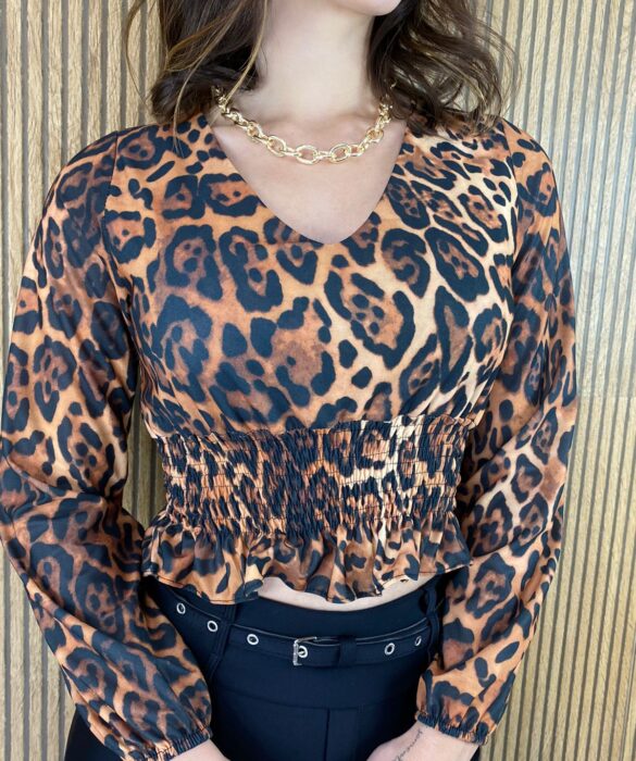 Cropped Feminino sem Bojo Animal Print com Lastex - Fernanda Ramos Store