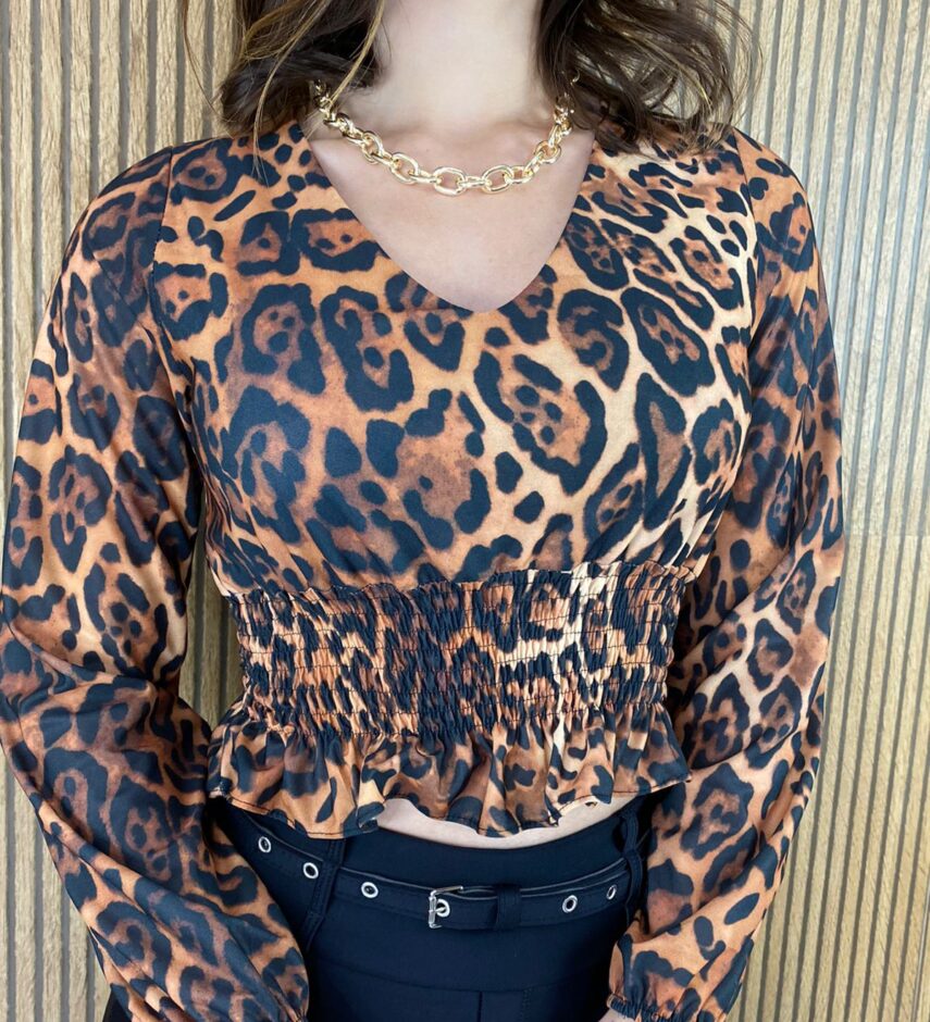 Cropped Feminino sem Bojo Animal Print com Lastex - Fernanda Ramos Store