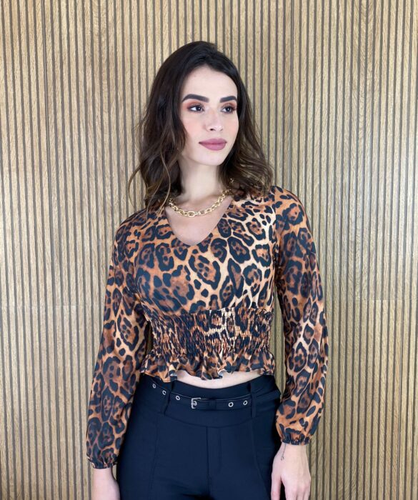 Cropped Feminino sem Bojo Animal Print com Lastex - Fernanda Ramos Store