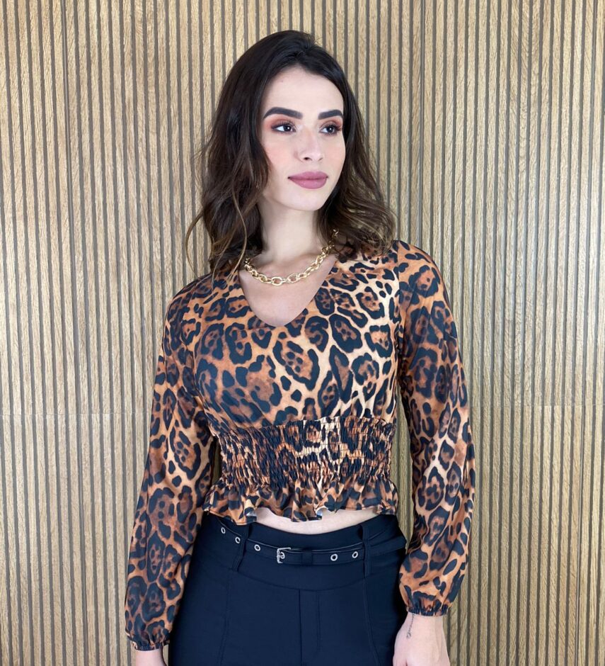 Cropped Feminino sem Bojo Animal Print com Lastex - Fernanda Ramos Store