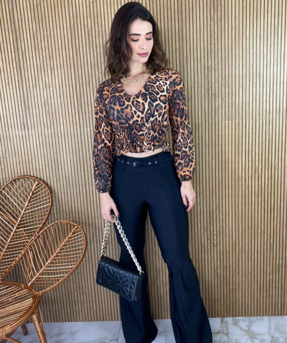 Cropped Feminino sem Bojo Animal Print com Lastex - Fernanda Ramos Store