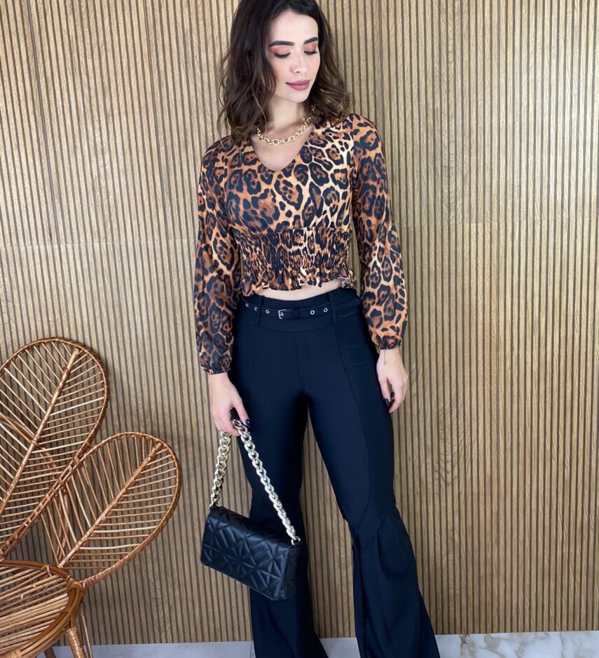 Cropped Feminino sem Bojo Animal Print com Lastex - Fernanda Ramos Store