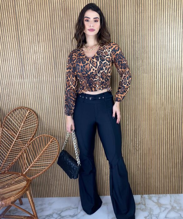 Cropped Feminino sem Bojo Animal Print com Lastex - Fernanda Ramos Store