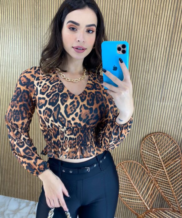 Cropped Feminino sem Bojo Animal Print com Lastex - Fernanda Ramos Store