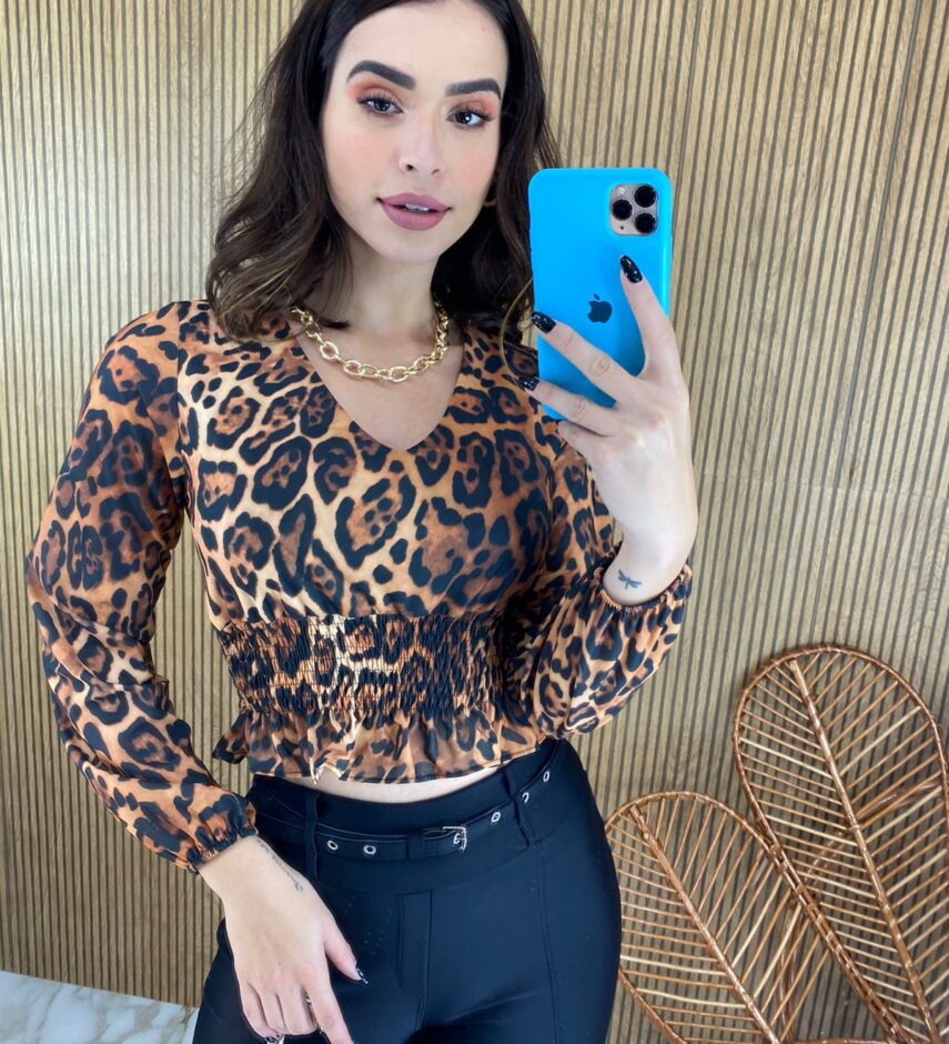 Cropped Feminino sem Bojo Animal Print com Lastex - Fernanda Ramos Store