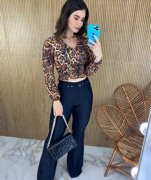 Cropped Feminino sem Bojo Animal Print com Lastex - Fernanda Ramos Store