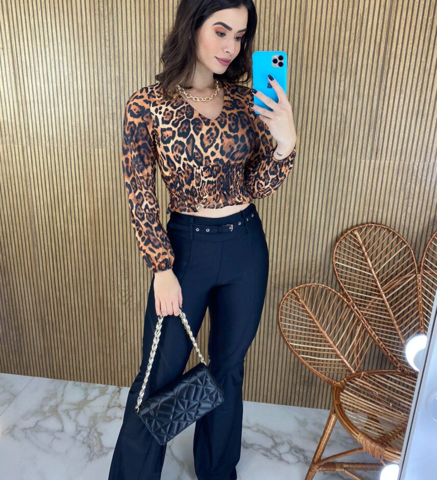 Cropped Feminino sem Bojo Animal Print com Lastex - Fernanda Ramos Store