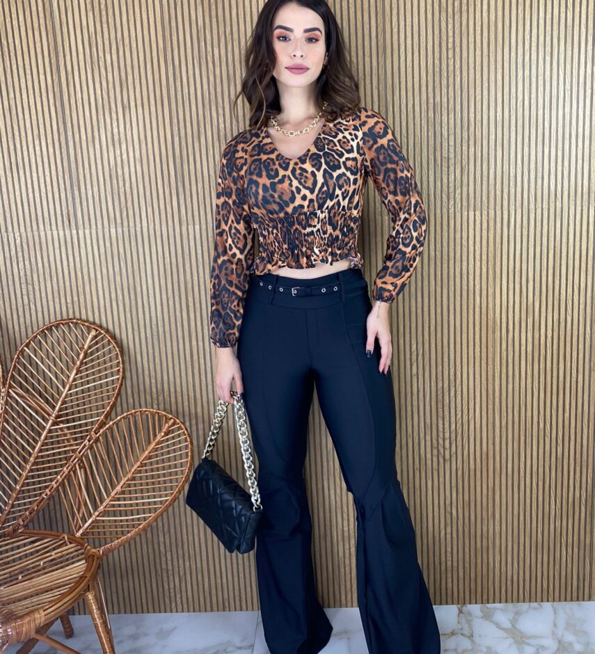 Cropped Feminino sem Bojo Animal Print com Lastex - Fernanda Ramos Store