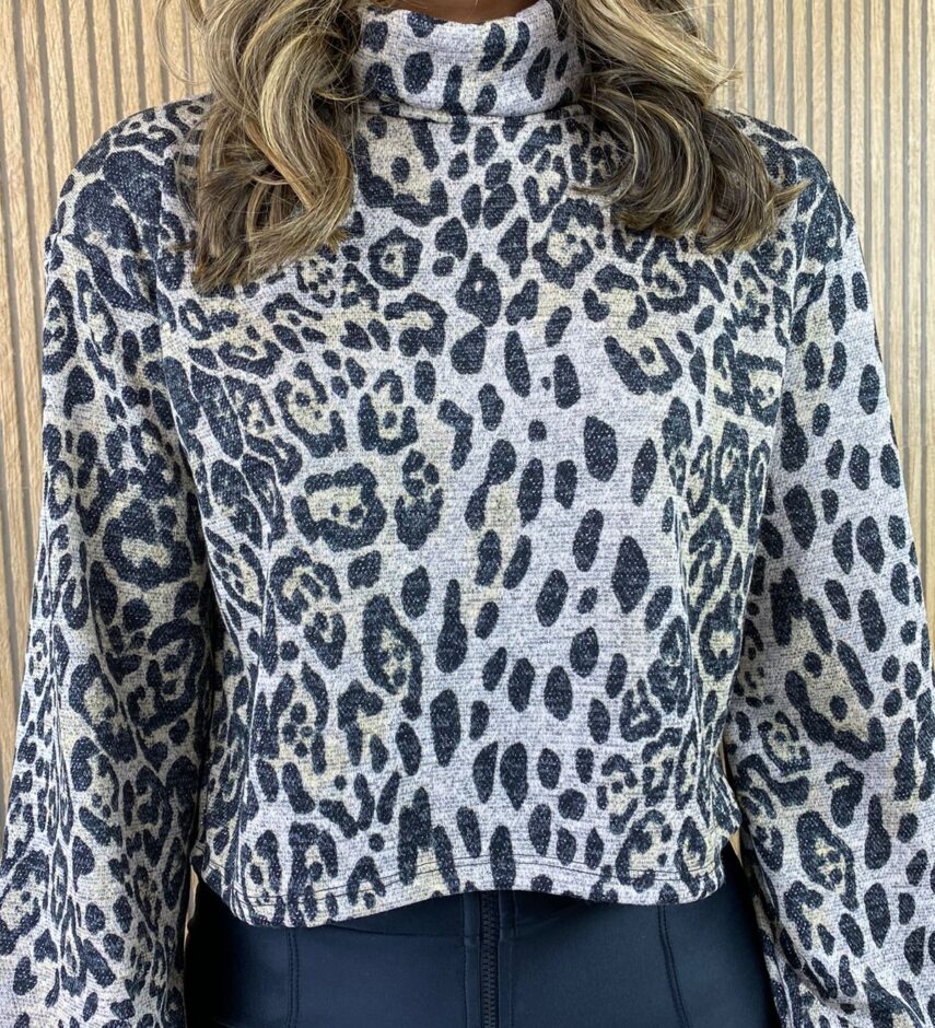Cropped Manga Longa Feminino Animal Print com Gola - Fernanda Ramos Store