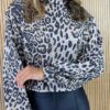 Cropped Manga Longa Feminino Animal Print com Gola - Fernanda Ramos Store