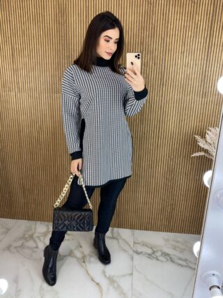 fernandaramosstore com br poncho feminino tricot xadrez preto e branco 1