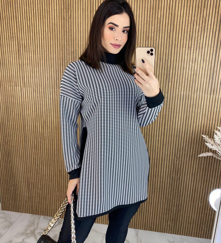 fernandaramosstore com br poncho feminino tricot xadrez preto e branco 2