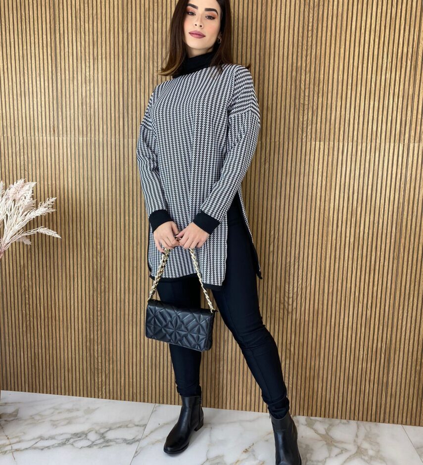 fernandaramosstore com br poncho feminino tricot xadrez preto e branco 3