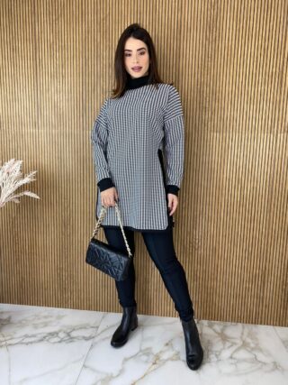 fernandaramosstore com br poncho feminino tricot xadrez preto e branco