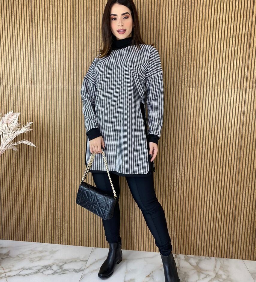 fernandaramosstore com br poncho feminino tricot xadrez preto e branco