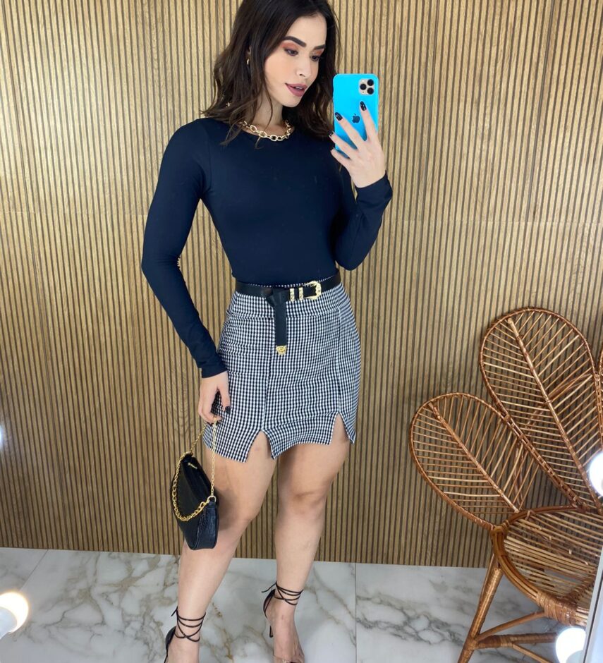 Saia Curta Preta e Branco - Fernanda Ramos Store