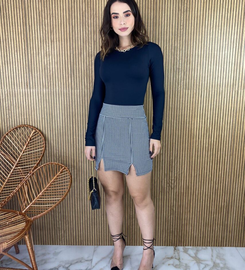 Saia Curta Preta e Branco - Fernanda Ramos Store