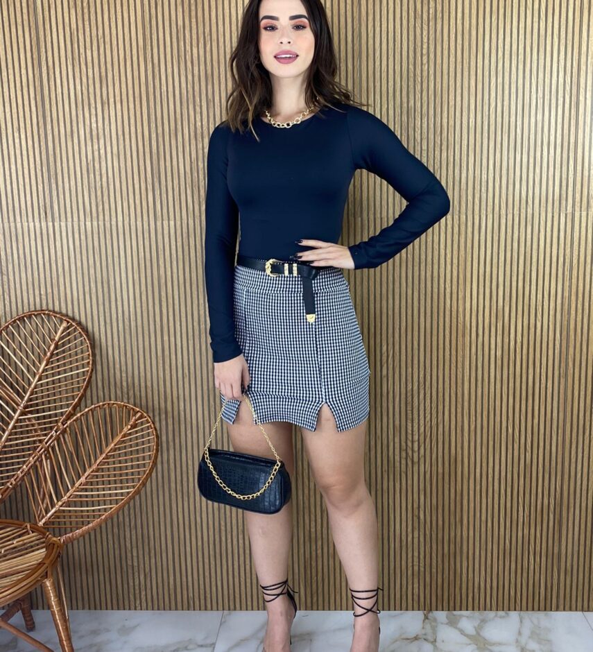 Saia Curta Preta e Branco - Fernanda Ramos Store