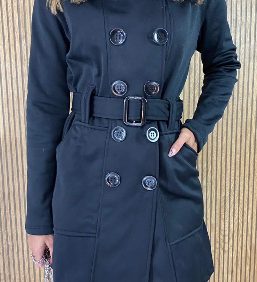 Sobretudo Feminino Preto com Cinto - Fernanda Ramos Store