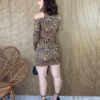 Vestido Curto Feminino Manga Longa Animal Print - Fernanda Ramos Store