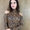 Vestido Curto Feminino Manga Longa Animal Print - Fernanda Ramos Store