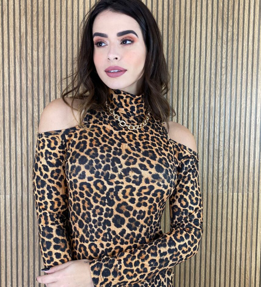 Vestido Curto Feminino Manga Longa Animal Print - Fernanda Ramos Store