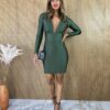 Vestido Curto Feminino Manga Longa com Bojo Verde - Fernanda Ramos Store