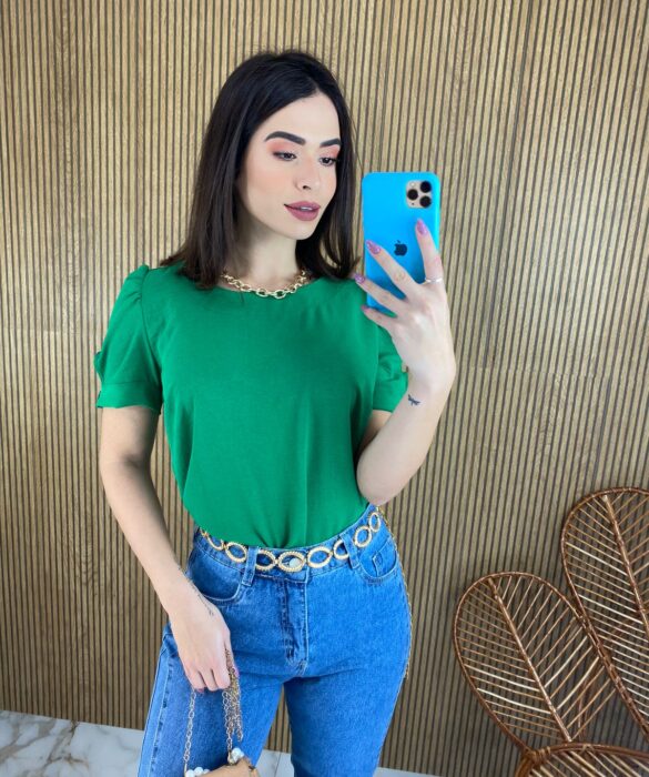 fernandaramosstore com br blusa feminina manga curta botao na manga verde