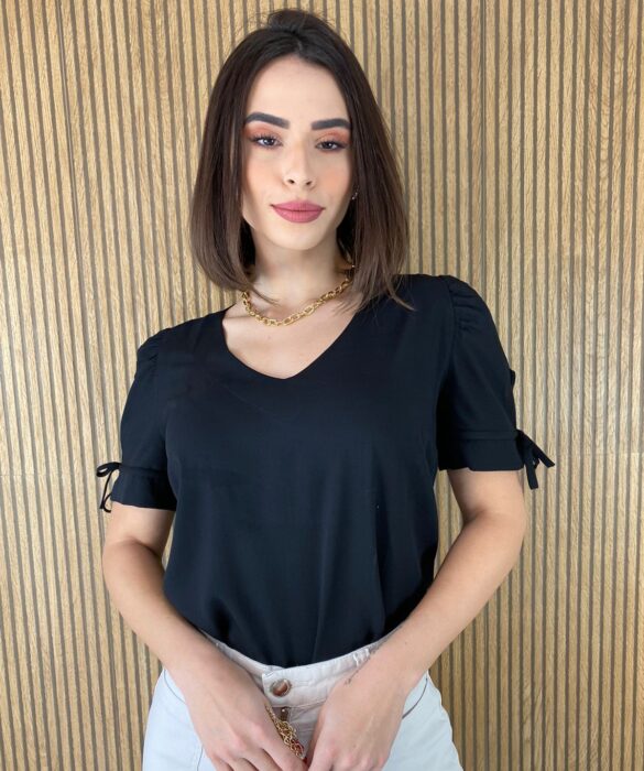 fernandaramosstore com br blusa feminina manga curta com detalhe de amarracao preta