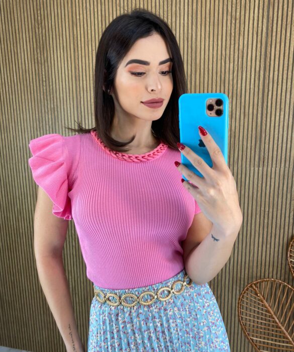 fernandaramosstore com br blusa feminina manga curta com detalhe rosa