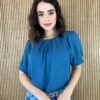 fernandaramosstore com br blusa feminina manga curta detalhe em pregas azul