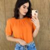 fernandaramosstore com br blusa feminina manga curta detalhe em pregas laranja