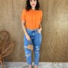 fernandaramosstore com br blusa feminina manga curta detalhe em pregas laranja 2