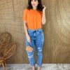 fernandaramosstore com br blusa feminina manga curta detalhe em pregas laranja 3