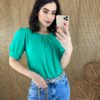 fernandaramosstore com br blusa feminina manga curta detalhe em pregas verde