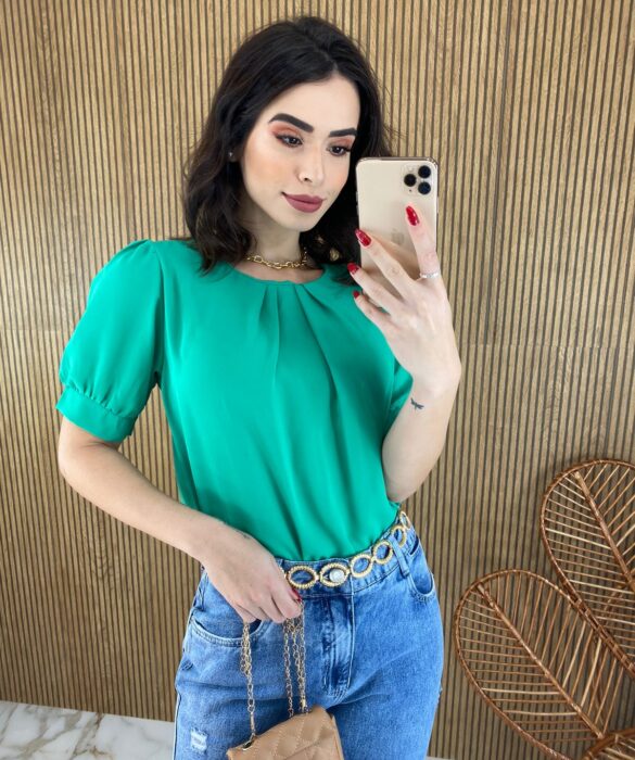 fernandaramosstore com br blusa feminina manga curta detalhe em pregas verde