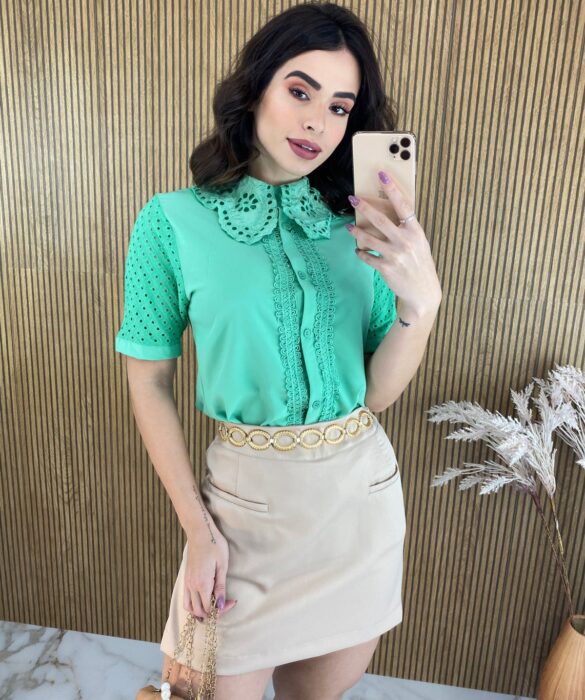 fernandaramosstore com br blusa feminina manga curta em laise com detalhe verde