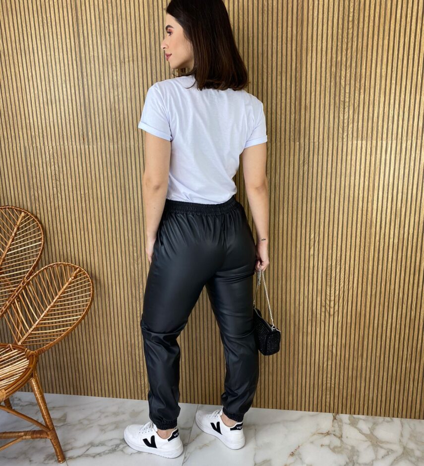 Calça Feminina Jogger Couro Eco Preta - Fernanda Ramos Store
