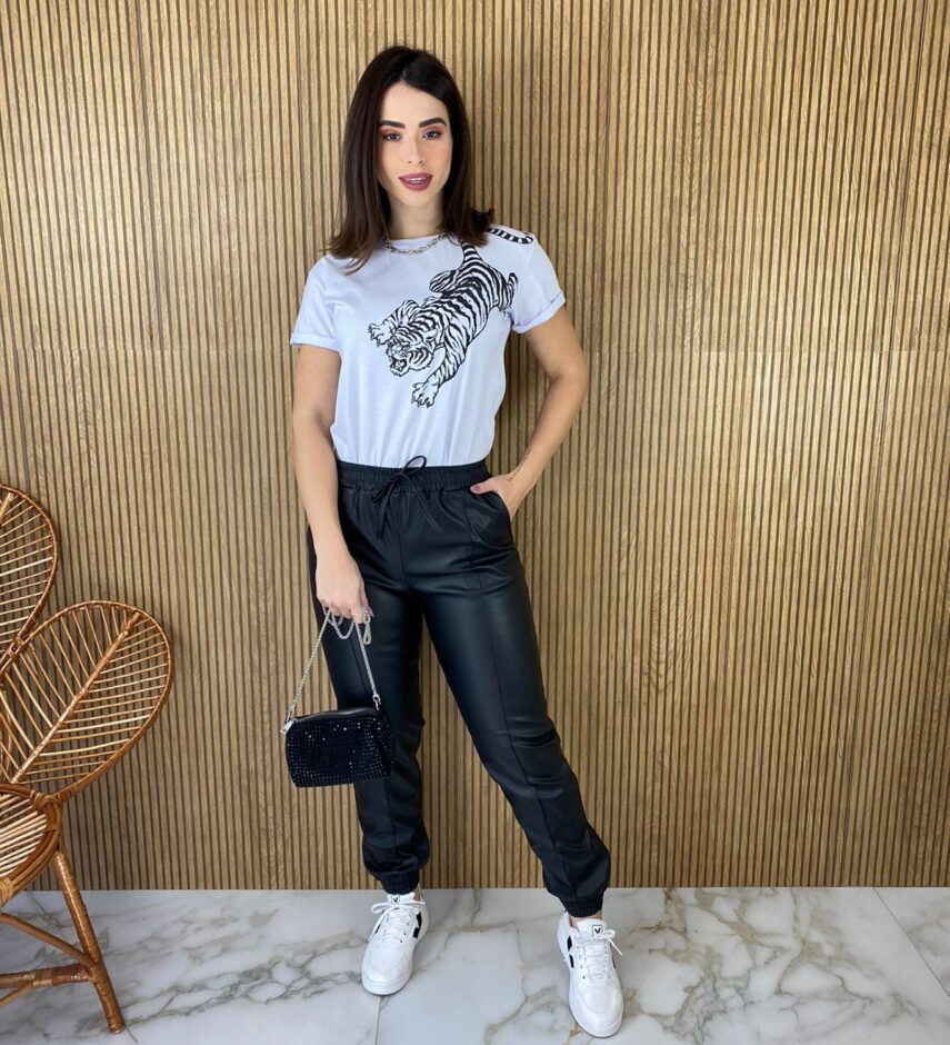 Calça Feminina Jogger Couro Eco Preta - Fernanda Ramos Store