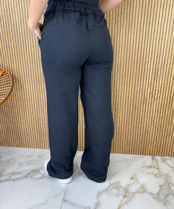 Calça Feminina Moletom com Bolso Frontal Amarração Preta - Fernanda Ramos Store