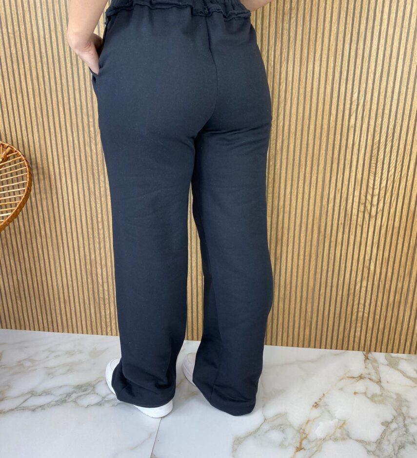 Calça Feminina Moletom com Bolso Frontal Amarração Preta - Fernanda Ramos Store