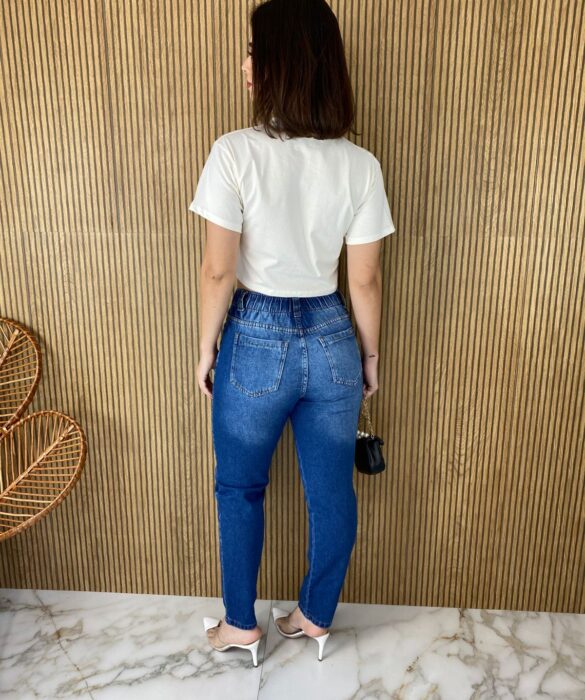 Calça Jeans Feminina Mom com Elástico - Fernanda Ramos Store