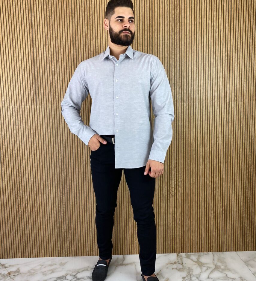 Camisa Masculina Ogochi Social Cinza Claro 1205 - Fernanda Ramos Store
